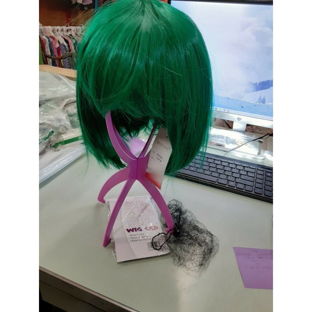 Adult Bestung Green Synthetic Hair Wig w/bangs NWT Style #W100502
